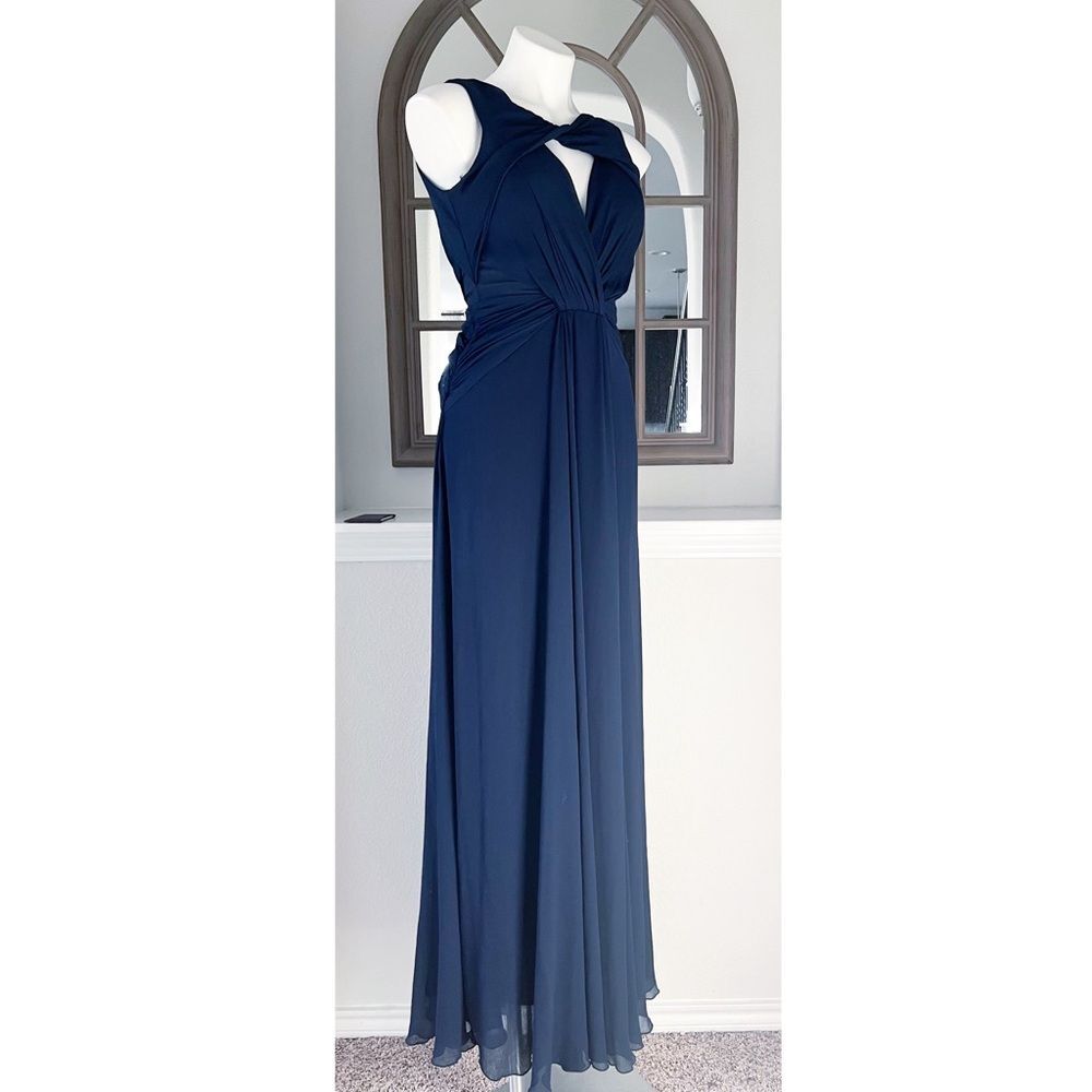 Badgley Mischka Navy Petunia Gown, Maxi, Excellent, Size 2 - Picture 6 of 16